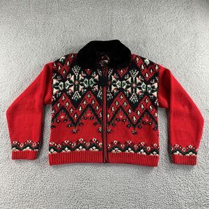 Vintage Susan Bristol Cardigan Sweater Womens Medium Red Black Hand Knit Cottage